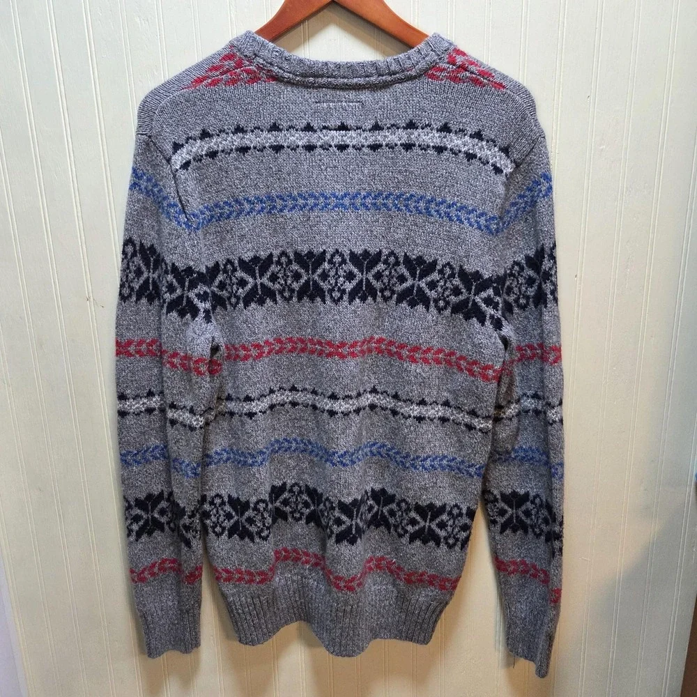 American Eagle Outfitters Sweater Mens Large Gray Fair Isle Crewneck Pullover‎